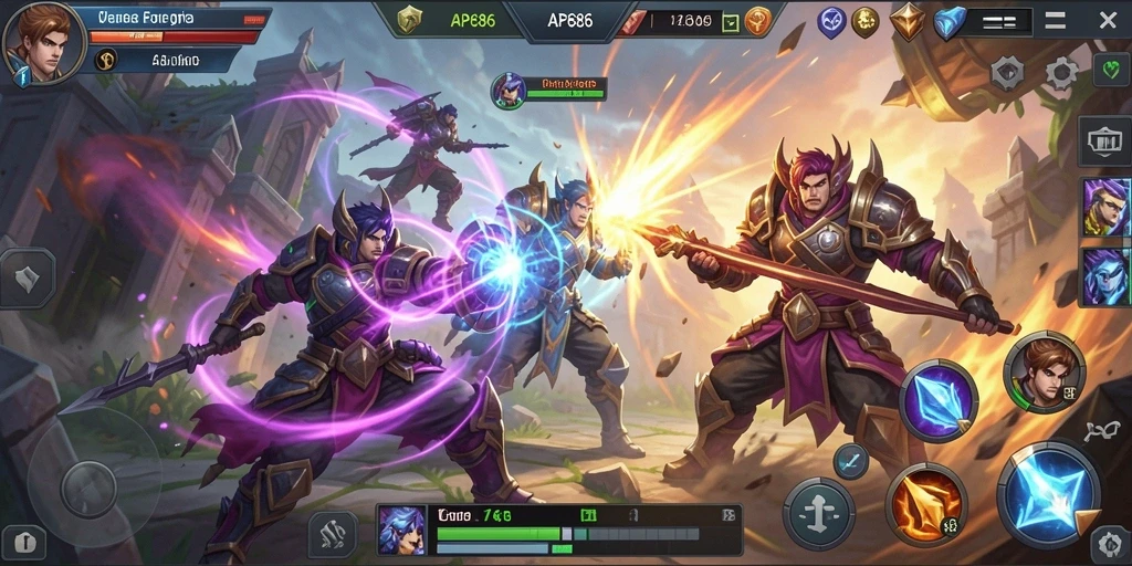 Tangkapan layar dari gameplay AP686 yang mendebarkan di arena MOBA.