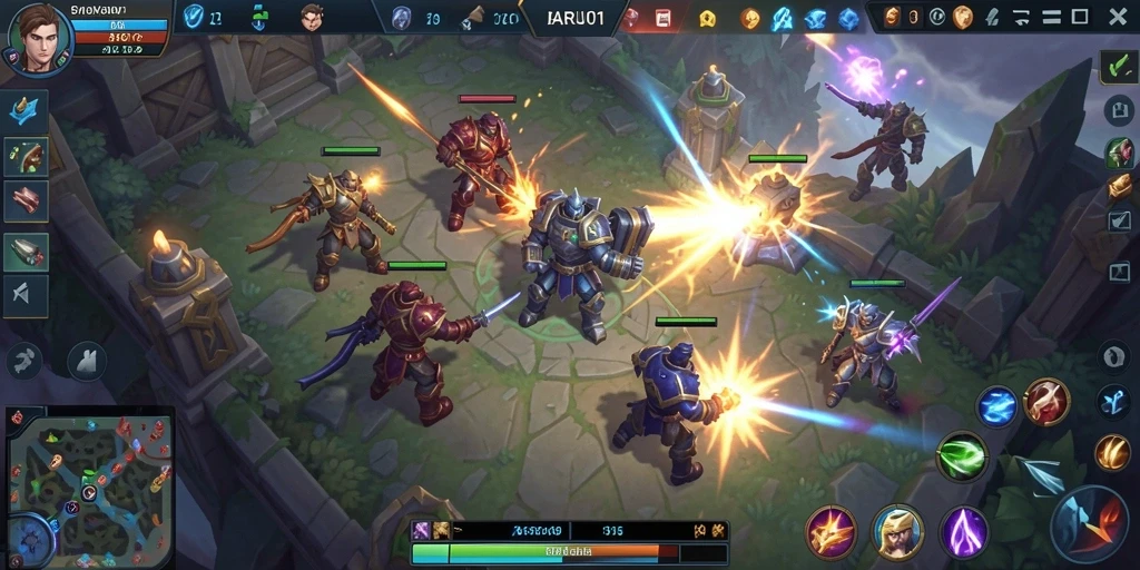 Tangkapan layar gameplay menarik dari BARU01 dengan aksi pertempuran MOBA.
