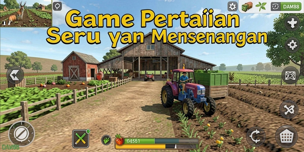 Tangkapan layar menunjukkan gameplay pertanian yang menarik dan interaktif.