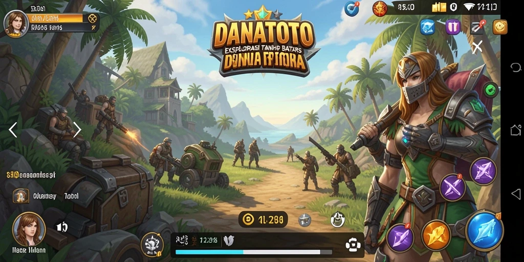 Screenshot utama menunjukkan pemain menjelajahi dunia terbuka yang luas.