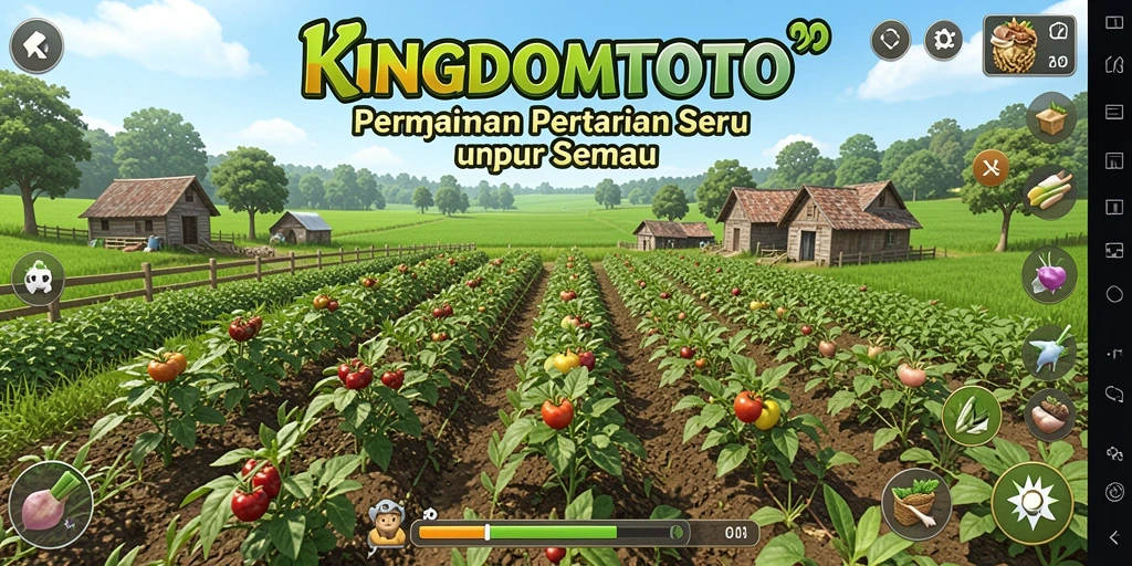Gameplay <strong>KINGDOMTOTO</strong> menunjukkan petani merawat tanaman dengan penuh perhatian.