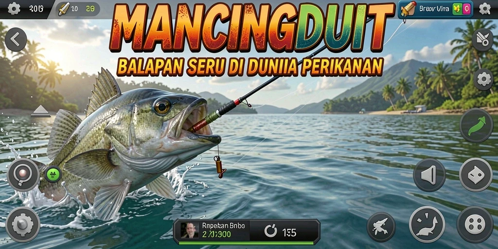 Tampilan gameplay seru dari MANCINGDUIT dengan balapan dan memancing.