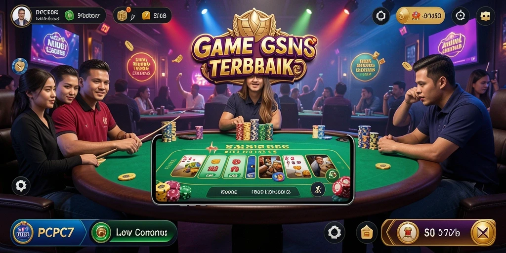 Screenshot gameplay PCPC7 yang menampilkan dealer dan suasana Live Casino.